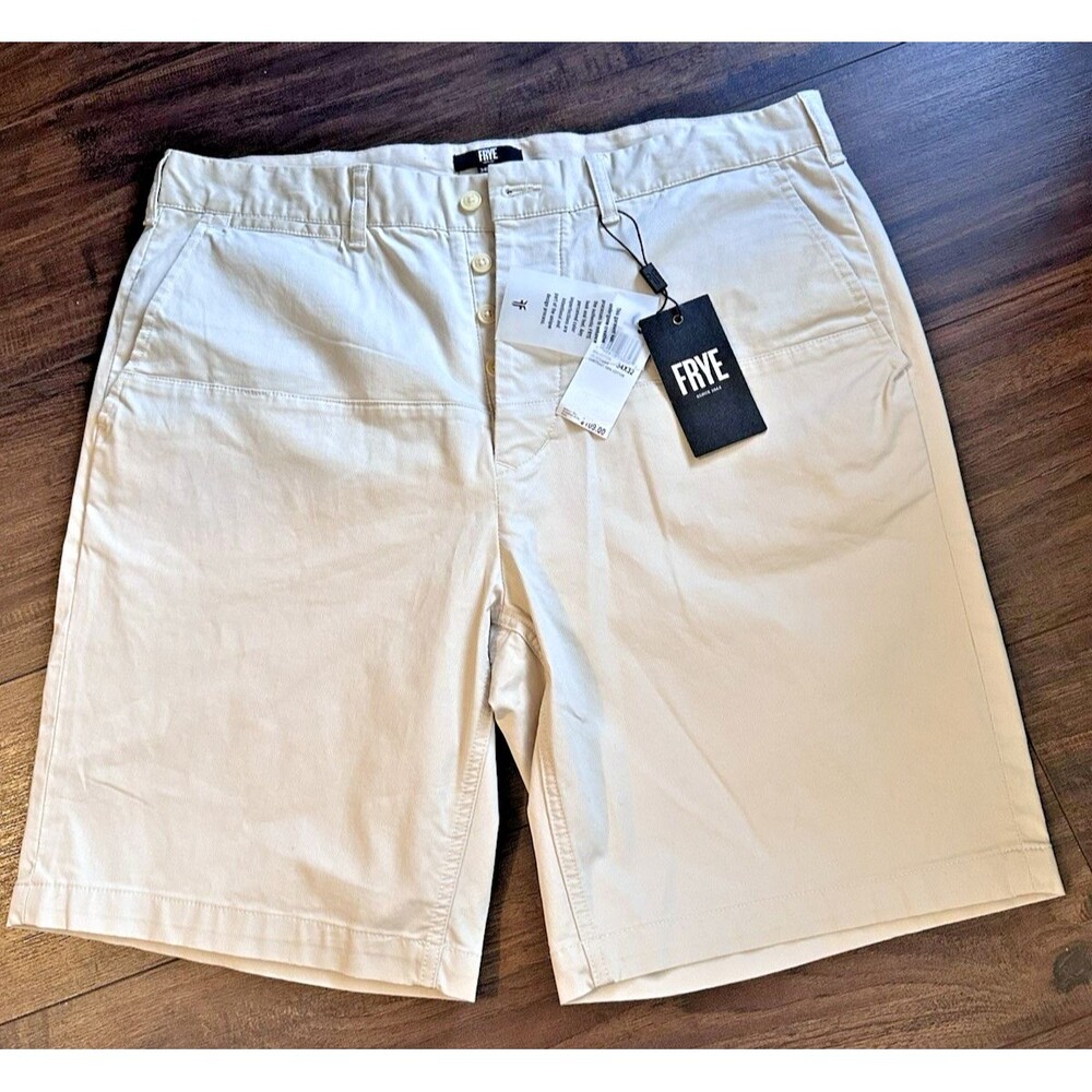 Frye Men's Casual  9" Cotton Chino Shorts 5-Pockets Beige Rainy Day 34